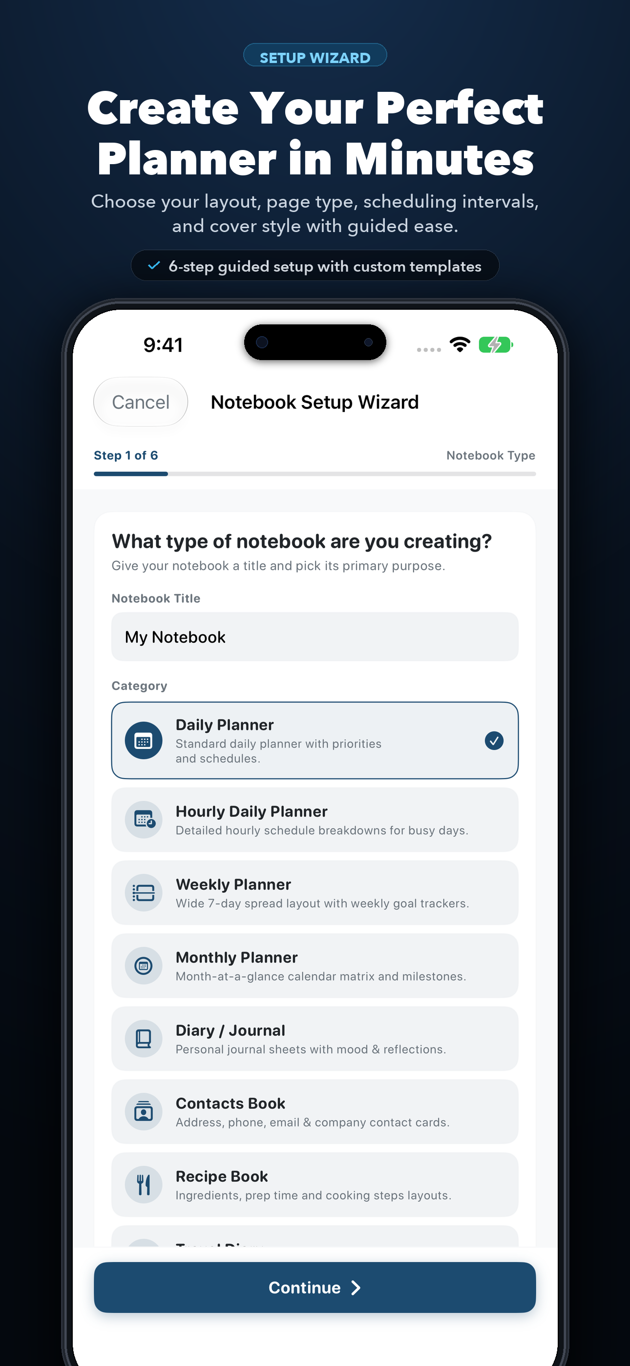 iPhone Setup Wizard screen showing device selection and layout wizard